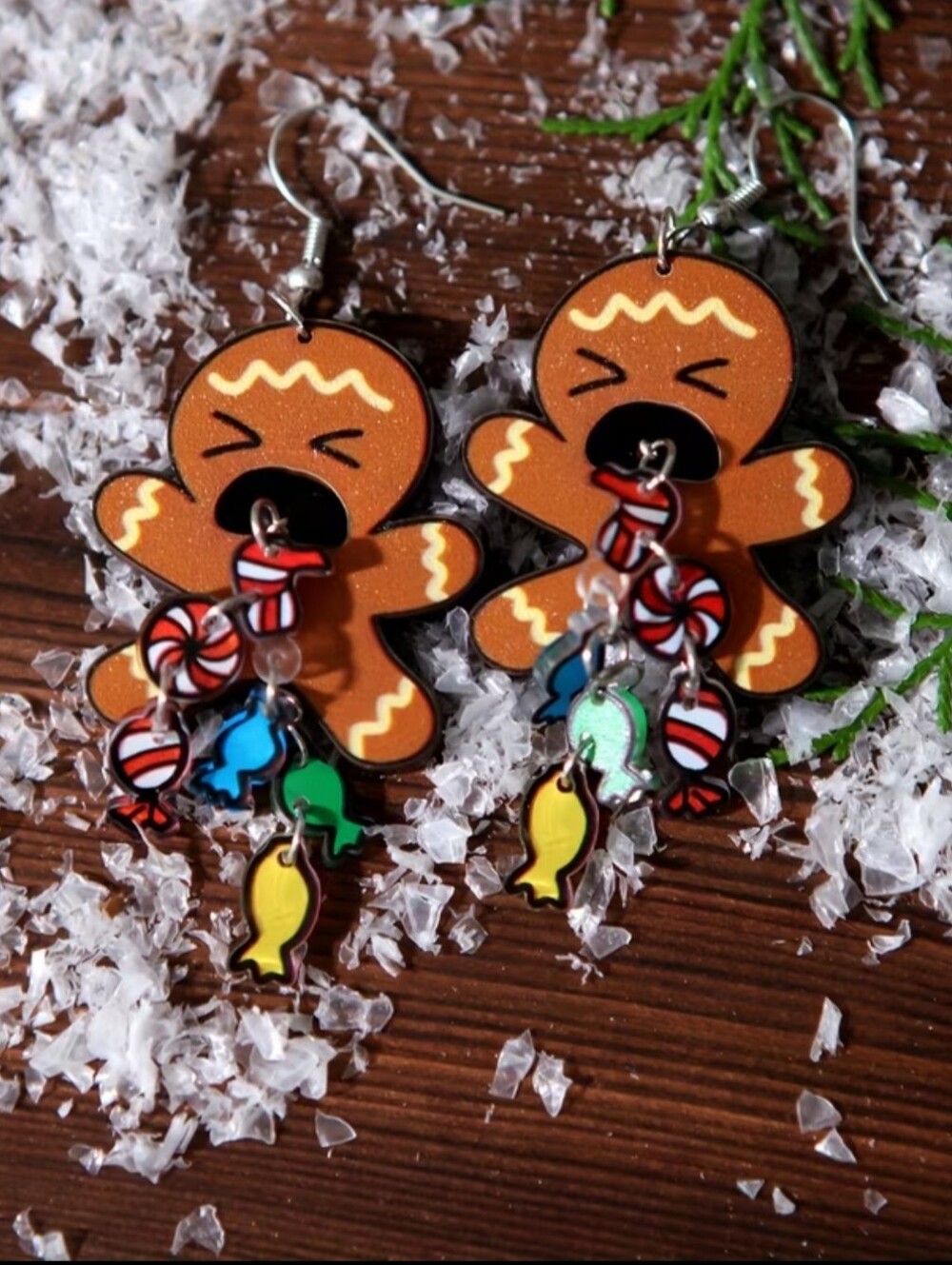 Hand Crafted Gingerbread Candy Dangle Earrings - Brown & Multicolor